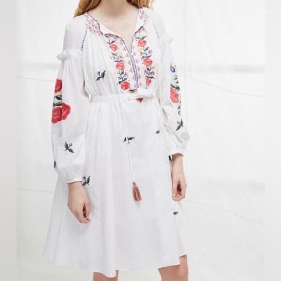 French Connection Edessa Cotton Folk Embroidered Smock Dress Size 2 NWT $228 - Picture 3 of 14